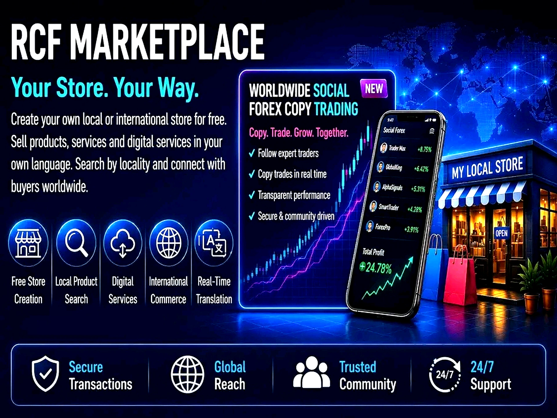 RCF Marketplace — your store your way — social forex copy trading